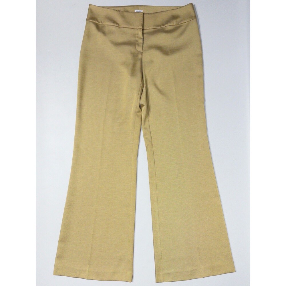 Cache Made in USA Shiny Golden Wide Leg Flared Stretch Trousers Women Size 8